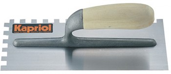Hladítko ocelové zub dřevěná rukojeť 280 x 120 / E 10 mm levé KAPRIOL 