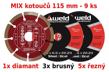 MIX 9 ks kotoučů 115 mm do úhlové brusky
