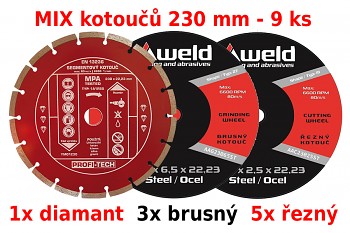 MIX 9 ks kotoučů 230 mm do úhlové brusky