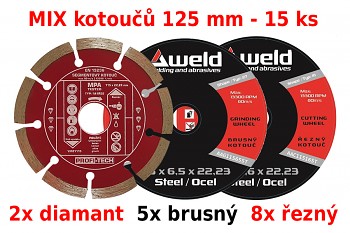 MIX 15 ks kotoučů 125 mm do úhlové brusky